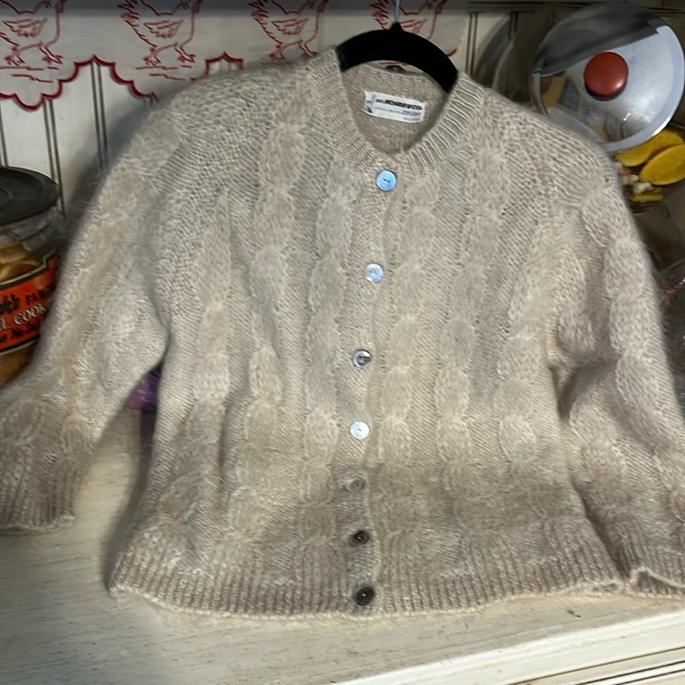 Vintage 100% mohair latte color w pearlescent buttons